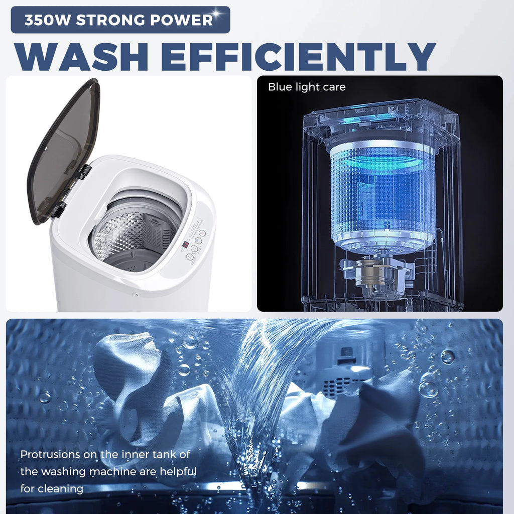 Advwin 1.07 Cu.ft Portable Washing Machine, 7.7 lbs Automatic Compact Washer & Spin Dryer Combo with Drain Pump, 8 Programs, Small Laundry Machine for Apartment, Dorm, RV, White
