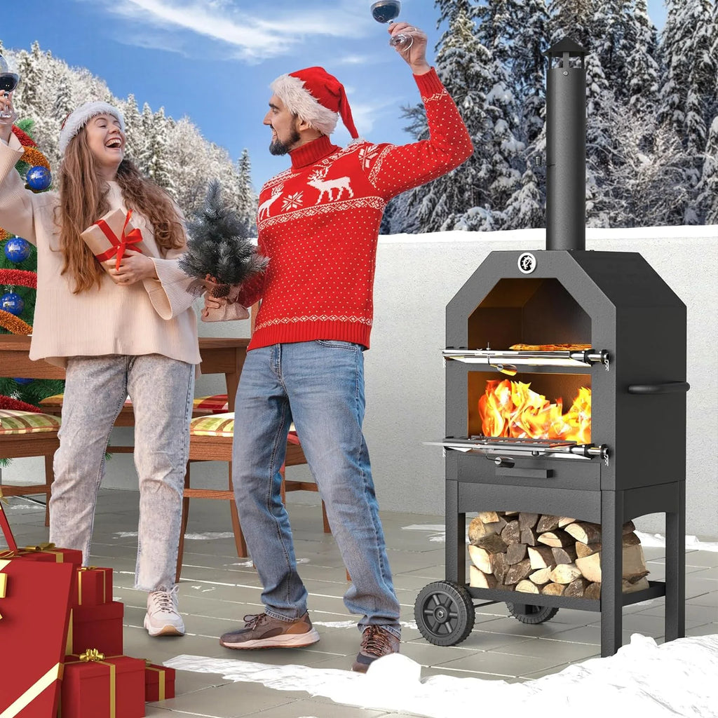 ELPOSUN Outdoor Pizza Oven Wood Fire Pizza Maker Grill w/ Pizza Stone & Waterproof Cover