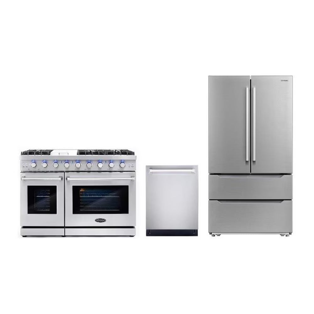 Cosmo 48" Double Oven Gas Range & Dishwasher & French Door Refrigerator Set