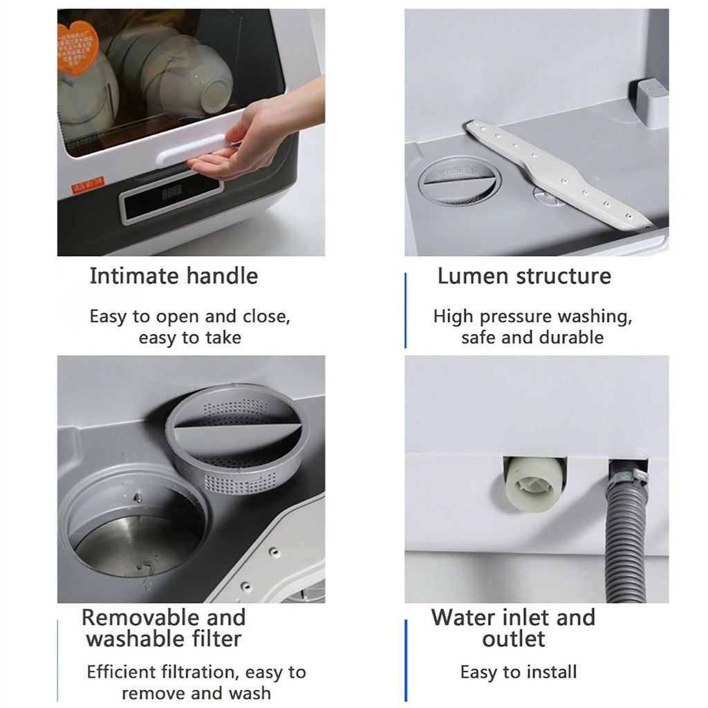 Portable Countertop Dishwasher, Dishwasher Cleaner with 5-Liter Large Capacity, 3 Washing Programs, Air and Temperature Dry, for Apartment & Dormitory, White