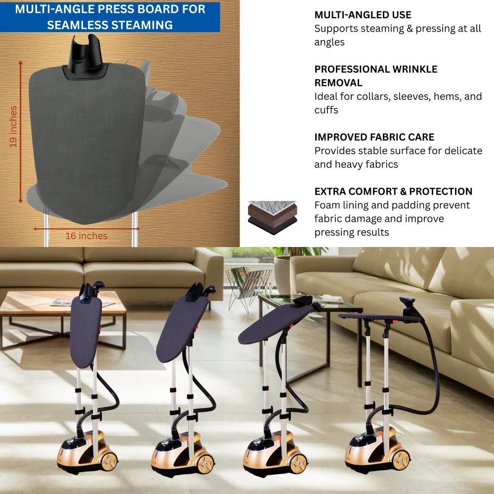 Restored SALAV Exclusive Professional Series Standing Garment Steamer & Ironing Station, Gold (Refurbished)
