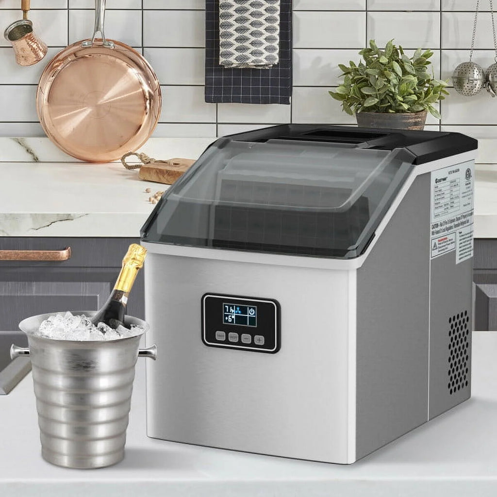 Resenkos Ice Maker Machine, Machine for Making Ice Cubes, 48 lbs Stainless Self-Clean Ice Maker with LCD Display