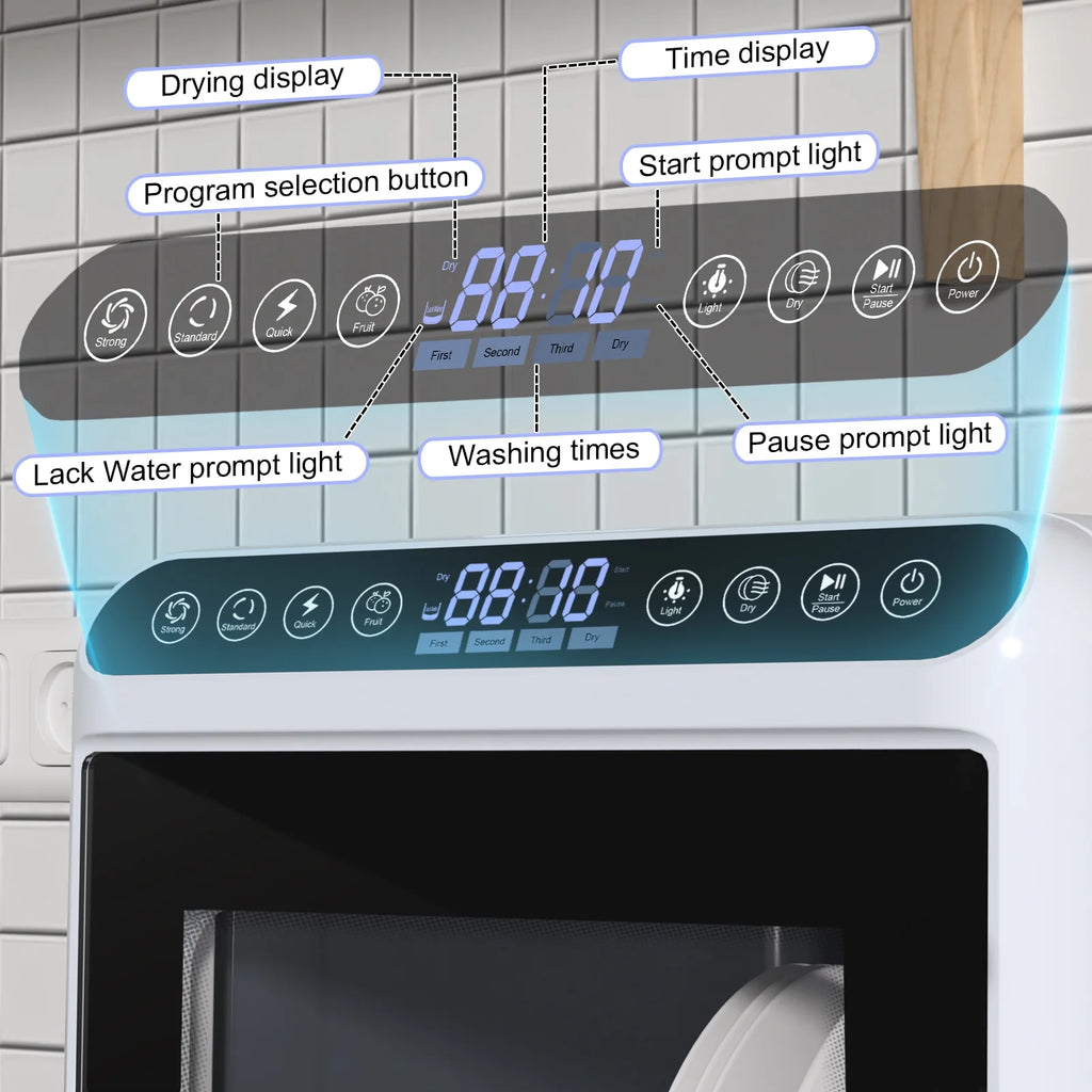 Happydeer Mini Dishwasher with a Built-in 5L Water Tank, No Hookup Needed, 2-Tier Rack, 3-Spray Arm, Air-Dry Function, Automatic Smart Portable Countertop Dishwasher