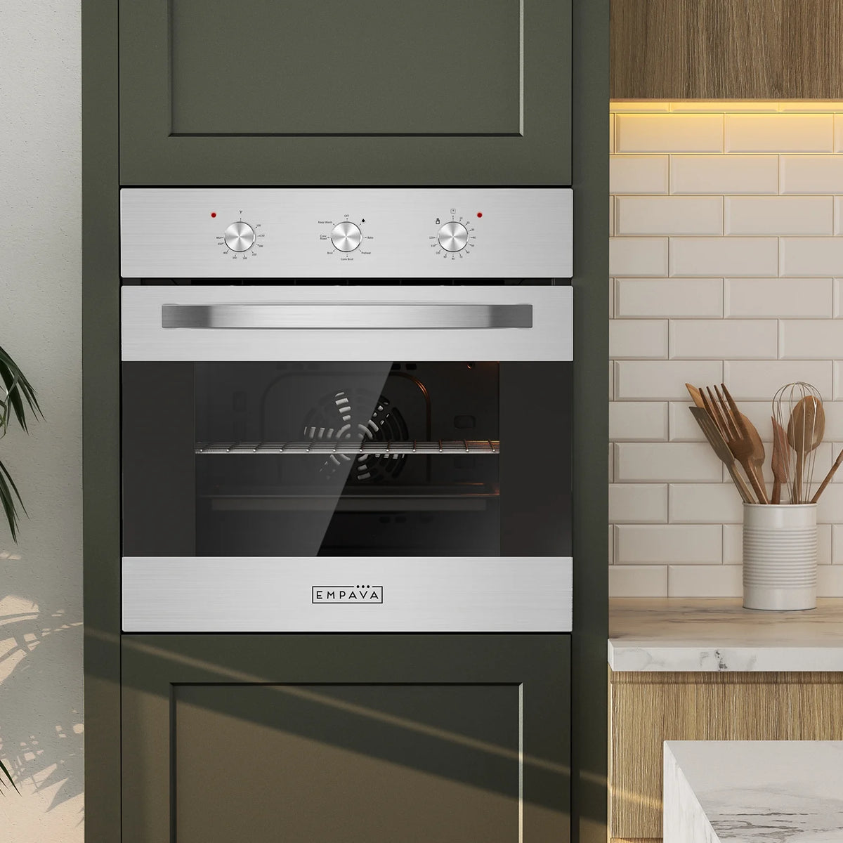 Empava 24 inch 10 Cooking Functions with Rotisserie Electric LED Display Touch Control Built-in Convection Single Wall Oven