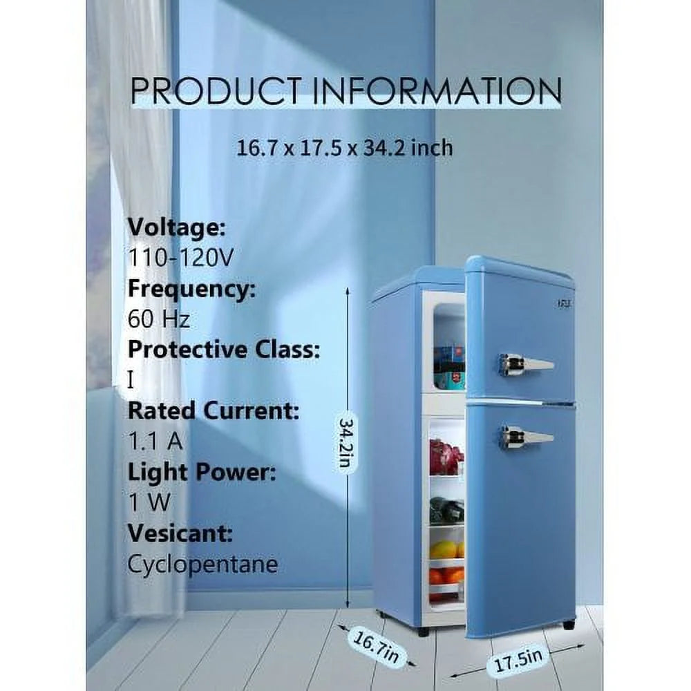 3.5Cu.Ft Compact Refrigerator Mini Fridge with Freezer, Small Refrigerator with 2 Door, 7 Level Thermostat Removable Shelves for Kitchen, Dorm, Apartment, Bar, Office, Black