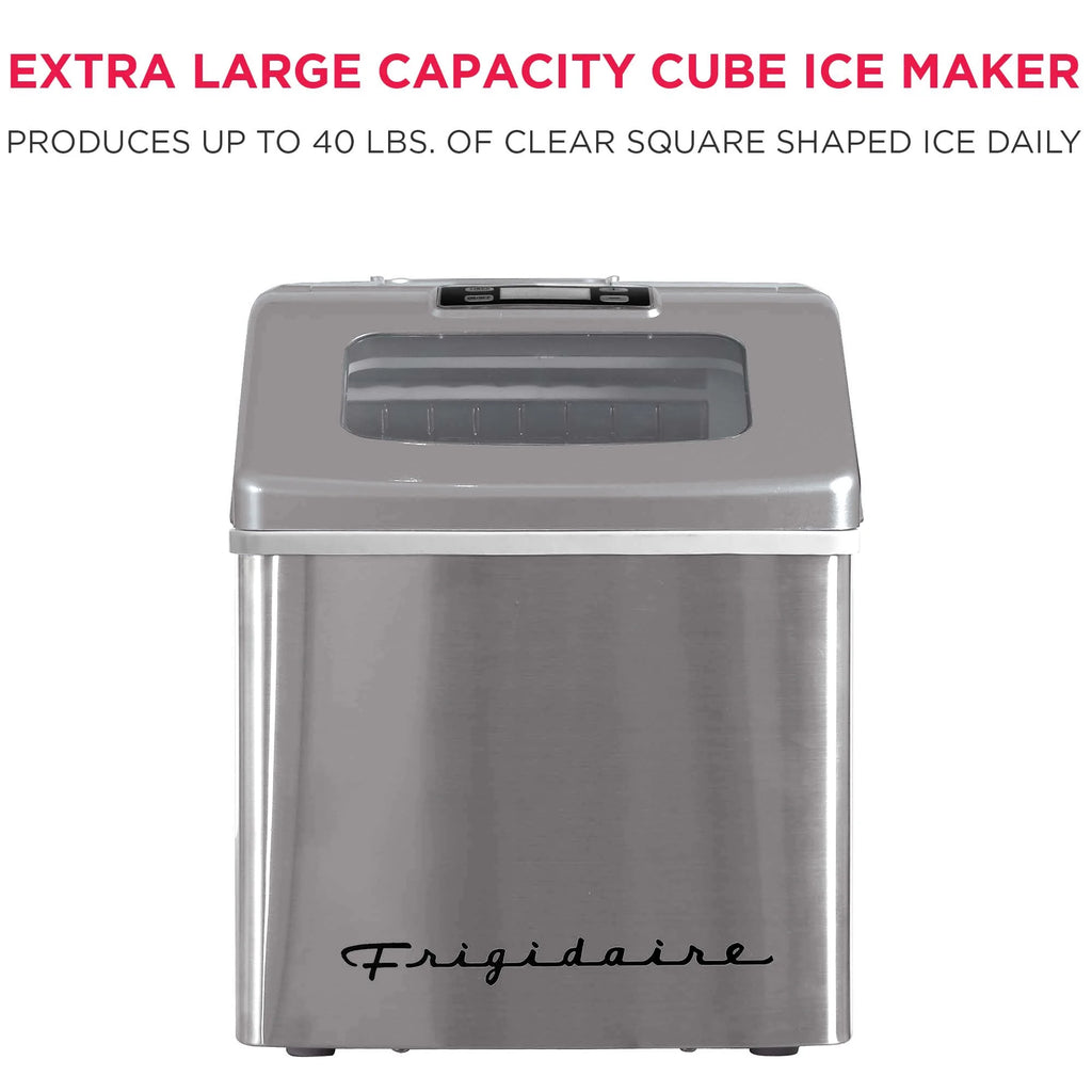 Frigidaire 40lbs. Countertop Clear Square Ice Maker - Stainless Steel