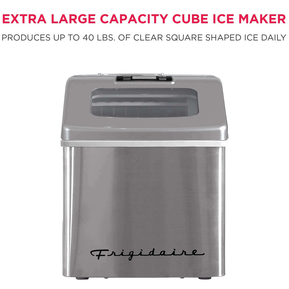 Frigidaire 40lbs. Countertop Clear Square Ice Maker - Stainless Steel