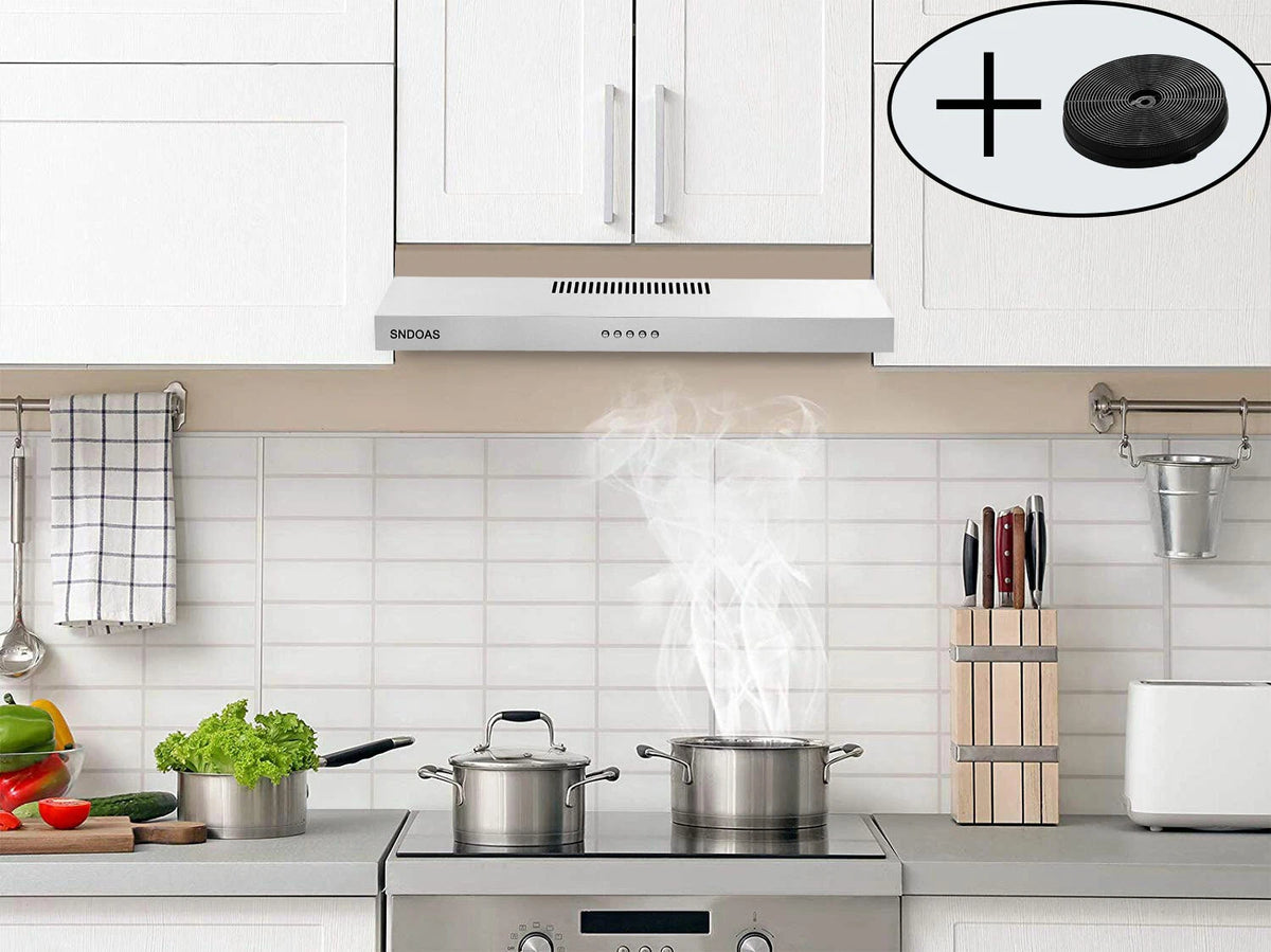 30 inch Under Cabinet Range Hood Stainless Steel Kitchen 230CFM Vent LED Light with Carbon Filter