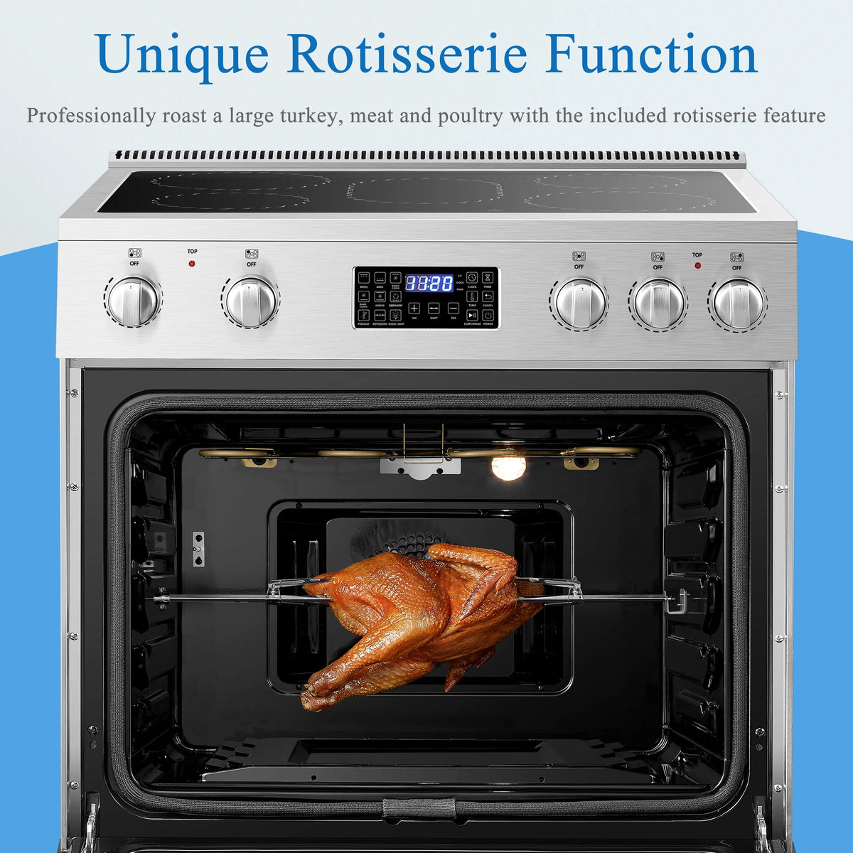 Lanbo 30 inch 5.9 CU.ft. Freestanding Electric Convection Range with Air Fry and Rotisserie, Electric cord or plug is not included