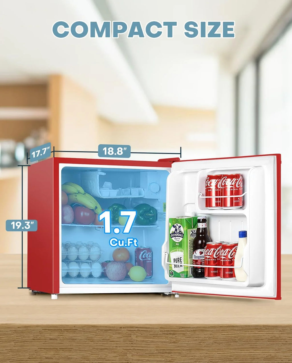 Upstreman 1.7 Cu.ft Mini Fridge with Freezer, Dorm Essentials, Adjustable Thermostat, Energy Saving, Low Noise, Single Door Compact Refrigerator for Dorm, Office, Bedroom, Blue-FR17