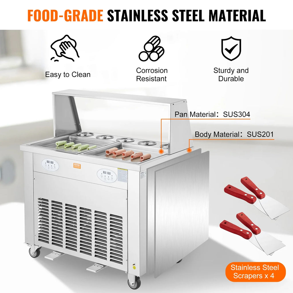 KFFKFF Fried Ice Cream Roll Machine - A Rolled Ice Cream Maker with Two 13.8x13.8 Inch Pans