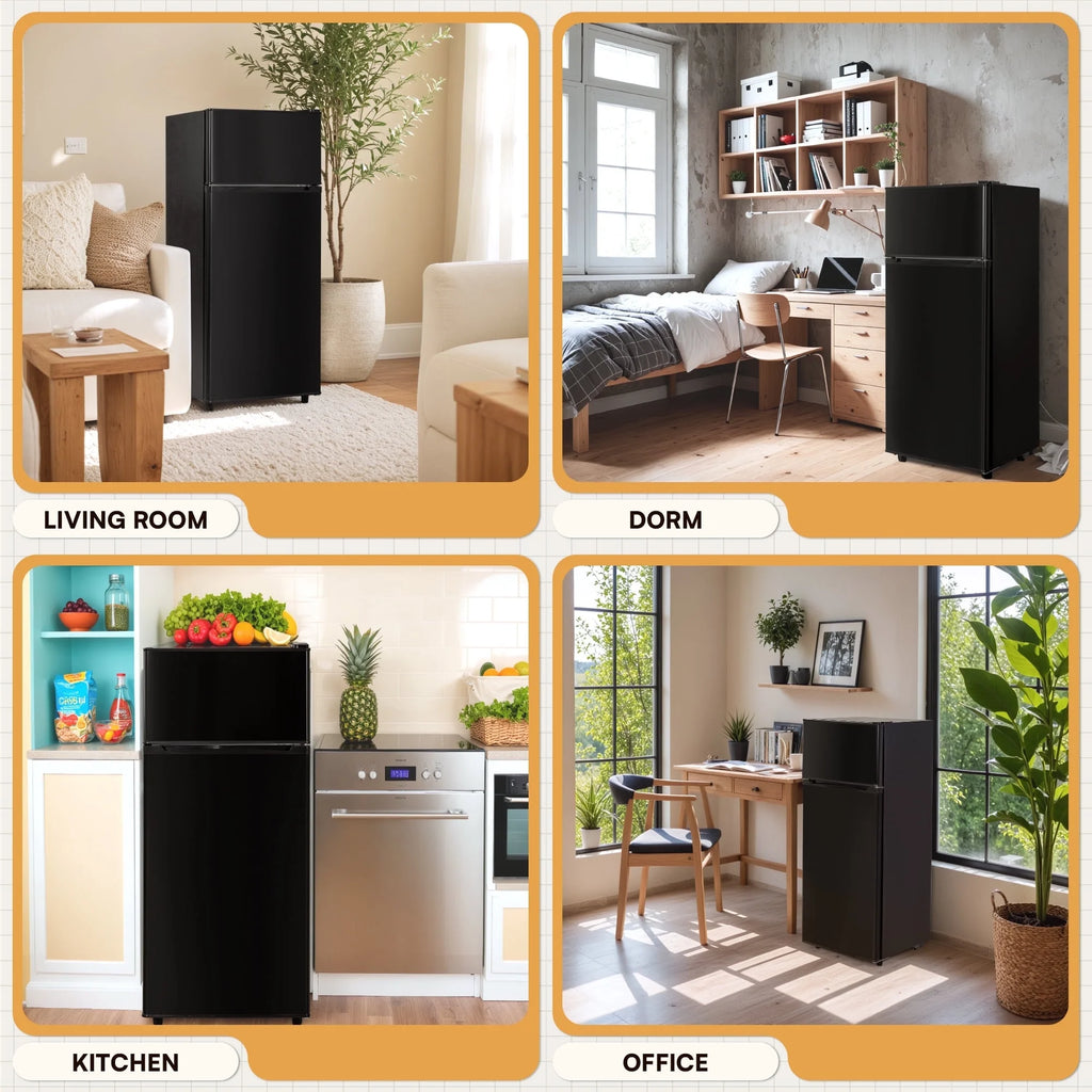 4.5 Cu.ft Mini Fridge with Freezer 2-Door Compact & 7 Settings Temperature Adijustable, Refrigerator for Dorm, Office, Bar, RV, Bedroom, Black