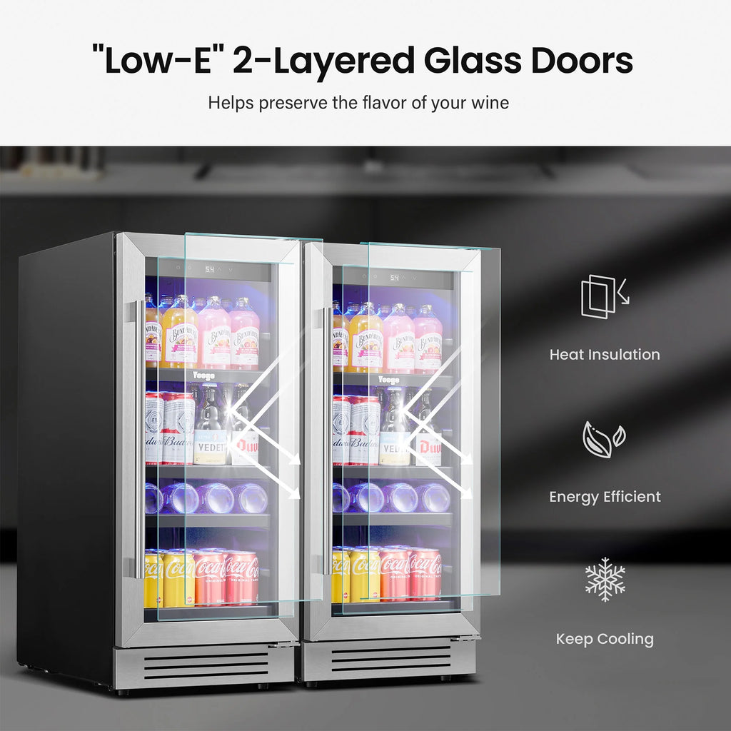 Yeego 30" Wine and Beverage Refrigerator,Two 15" Wine and Beverage Cooler Under Counter or Freestanding, Hold 33 Bottles and 80 Cans(Two Pack)