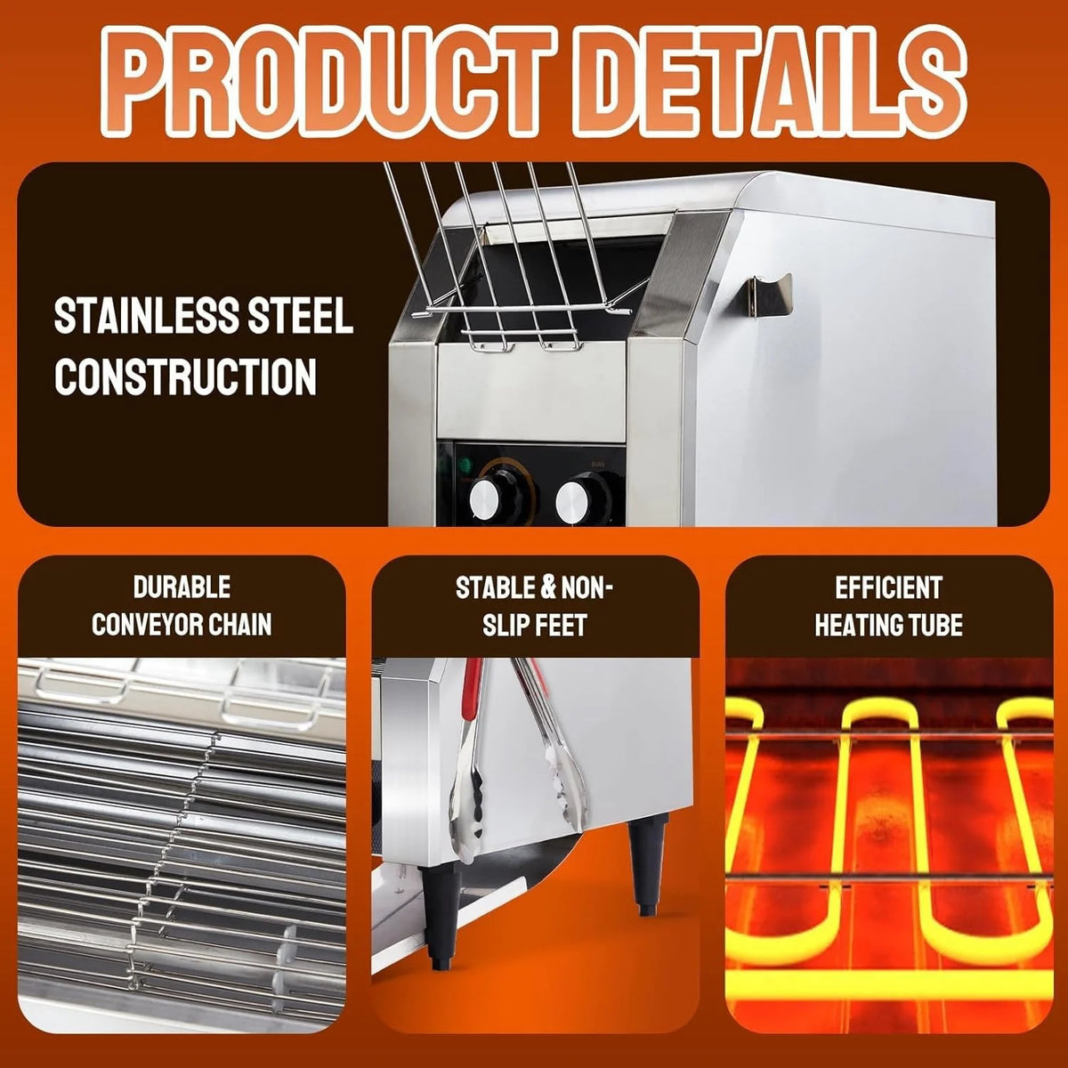 Ktaxon Commercial Conveyor Toaster, 150 Slices/Hour, 1300W, Front/Rear Outlet, Silver