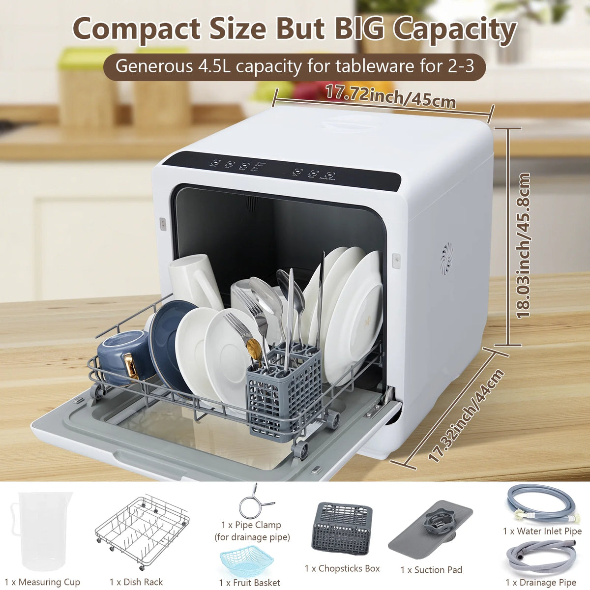 Danolapsi Countertop Dishwasher,Mini Dishwasher with 4.5L Water Tank, 5 Programs, Dual Sprays,149�H High Temp & PTC Hot Air Dry,Portable Dishwashers for RVs & Apartments