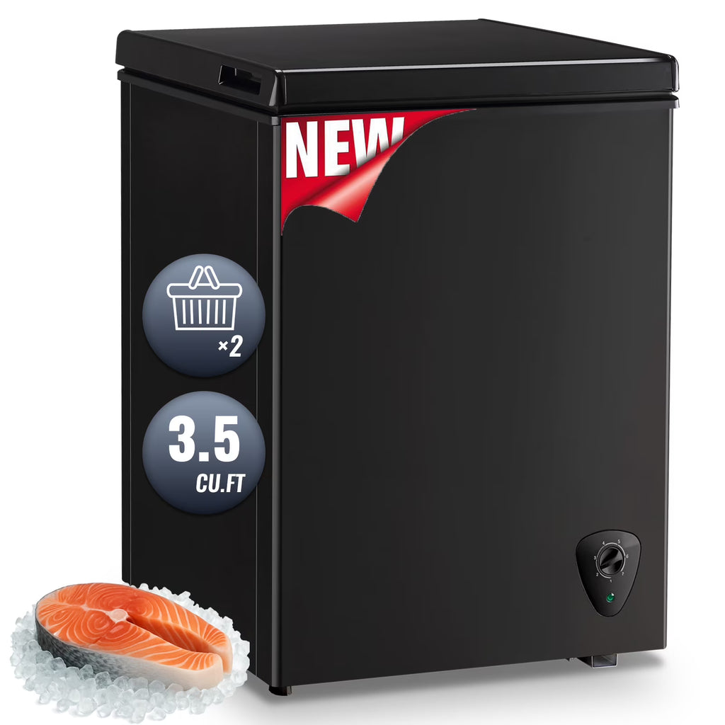 JIEJIA Compact Freezer 3.5 cu ft Environmental Chest Freezer, Mini Freezer with 7 Gear Adjustable Temperature, Removable Storage Basket, Energy Saving, White