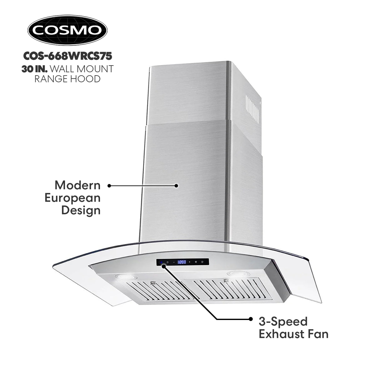 30 in. Vista Collection Ductless Wall Mount Range Hood, Button Controls, LED Lights, Stainless Steel