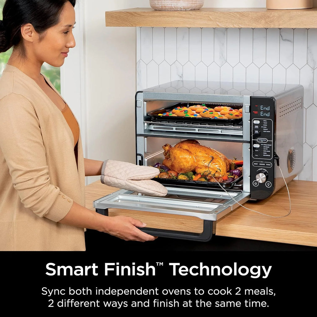 Restored Ninja DCT401 12-in-1 Double Oven with FlexDoor, FlavorSeal & Smart Finish, Rapid Top Convection, Air Fry Bottom , Bake, Roast, Toast, Stainless Steel (Refurbished)
