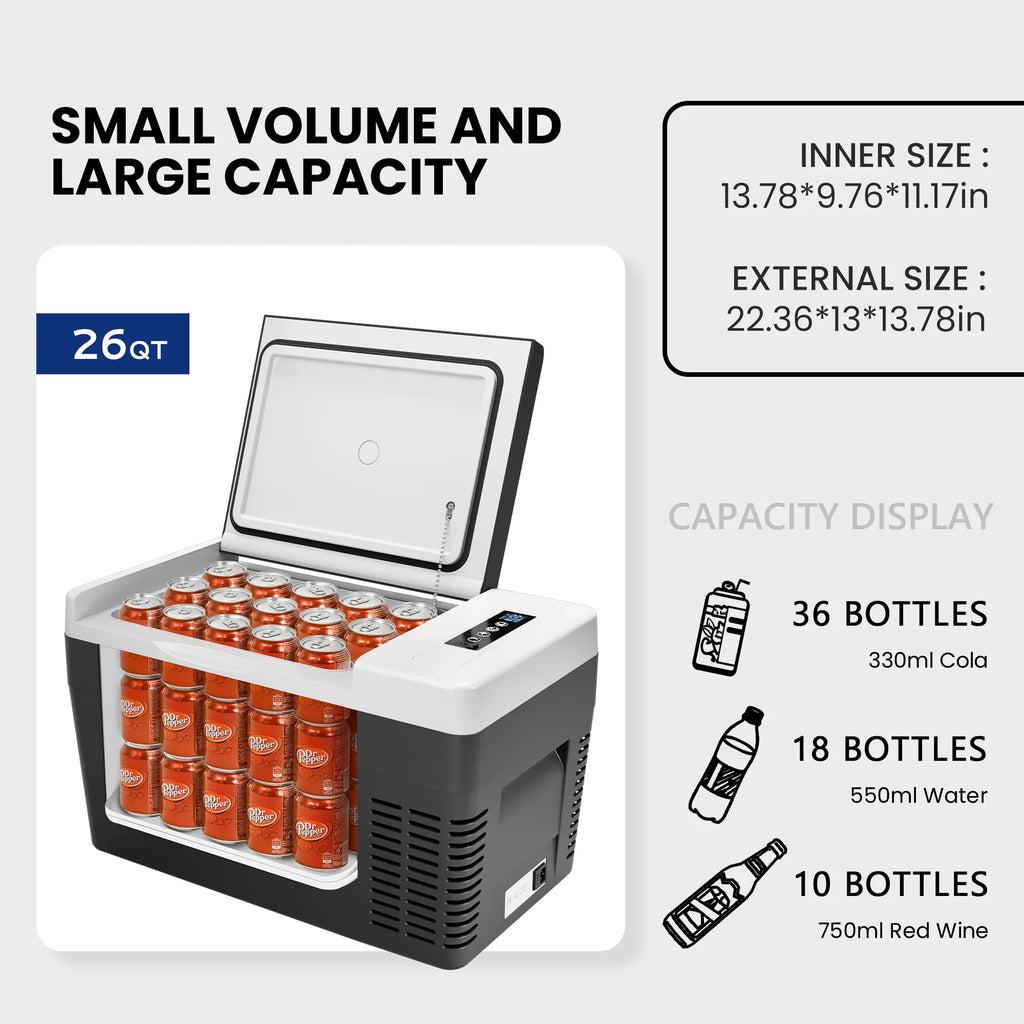 Simzlife 12 Volt 19QT(18L) Portable Car Refrigerator, -4℉~50℉, 12/24V DC & 110-240V AC, Mini Fridge for RV Camping, Travel, Truck, Home, Black