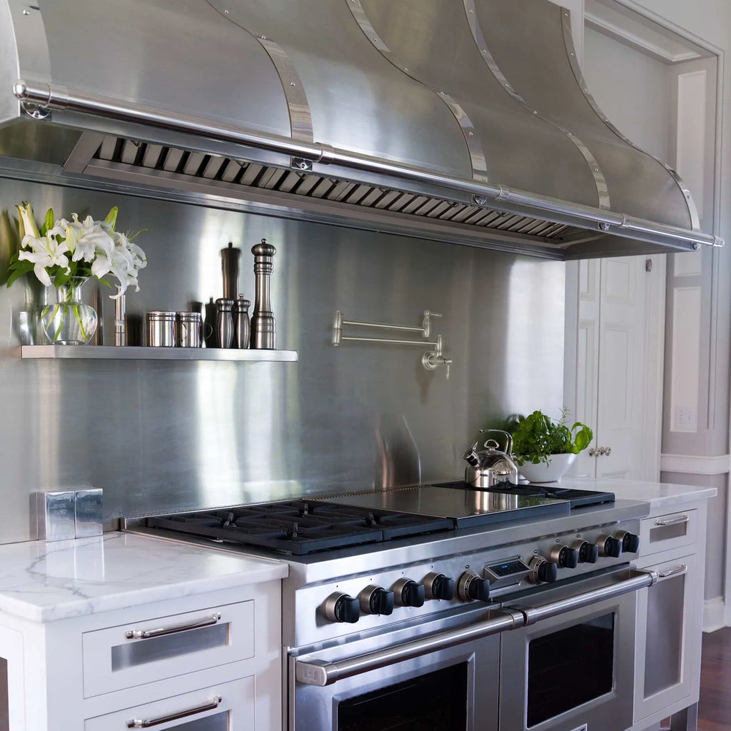Akicon 48 Inch Range Hood Insert, Stainless Steel 8" Ducted Insert/Built-in Kitchen Vent Hood with 1200 CFM Suction, Dimmable LED Lights and Dishwasher Safe Filters, 4 Speed-Cool White