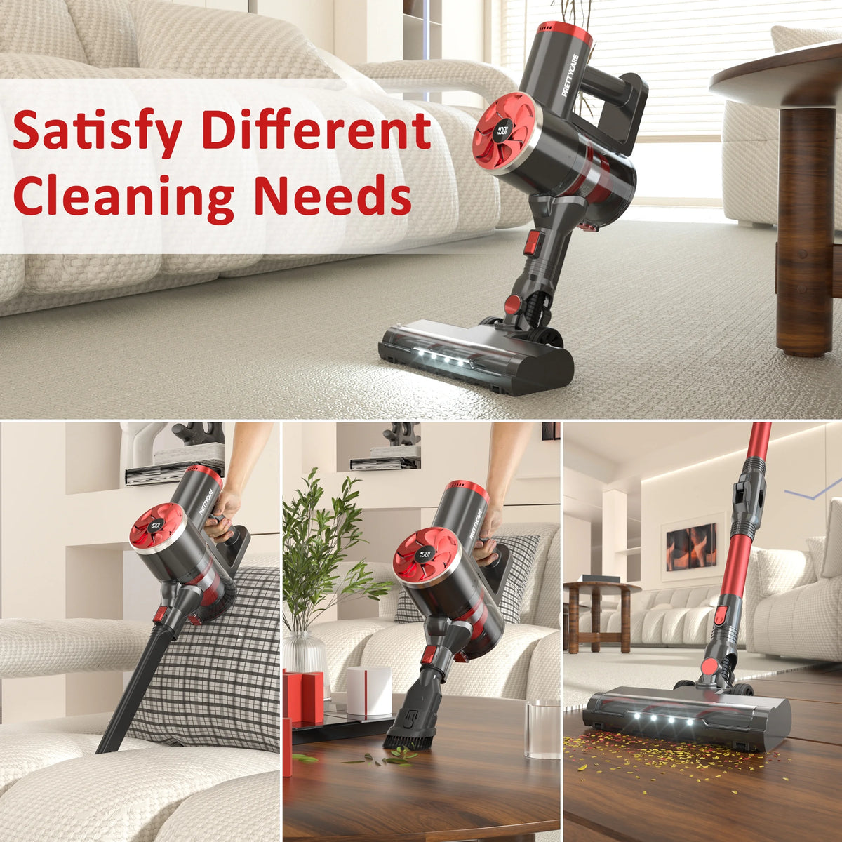 PrettyCare Cordless Stick Vacuum Cleaner Lightweight for Carpet Floor Pet Hair M2