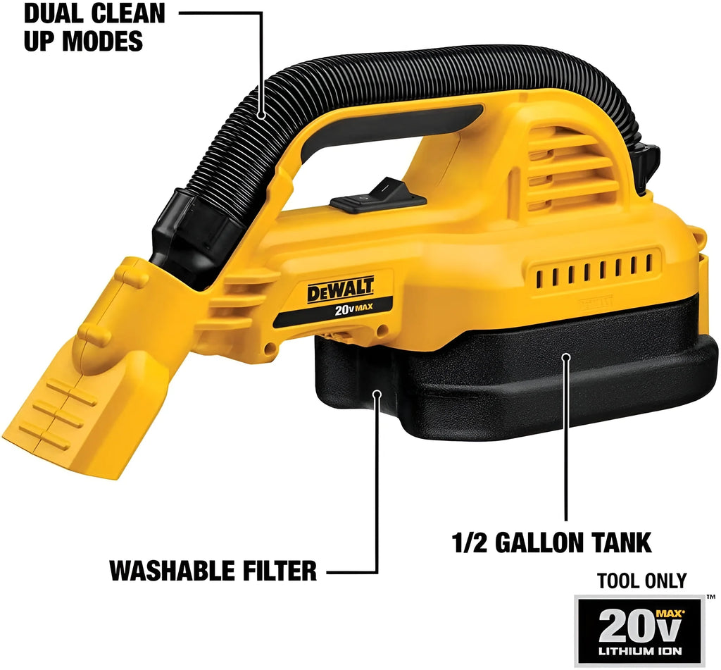 DEWALT 20V Max Cordless Wet/Dry Portable Vacuum Cleaner, 1/2 Gallon, DCV517B (Bare-tool)