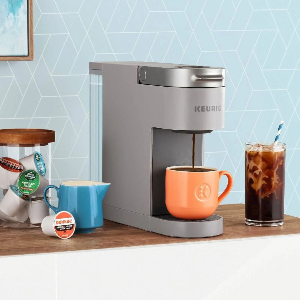 Restored Keurig KSK901AGY K-Slim + ICED Single Serve Coffee Maker, Hot & Cold Brewing, 3 Brew Sizes, 46oz Removable Reservoir, Gray (Refurbished)