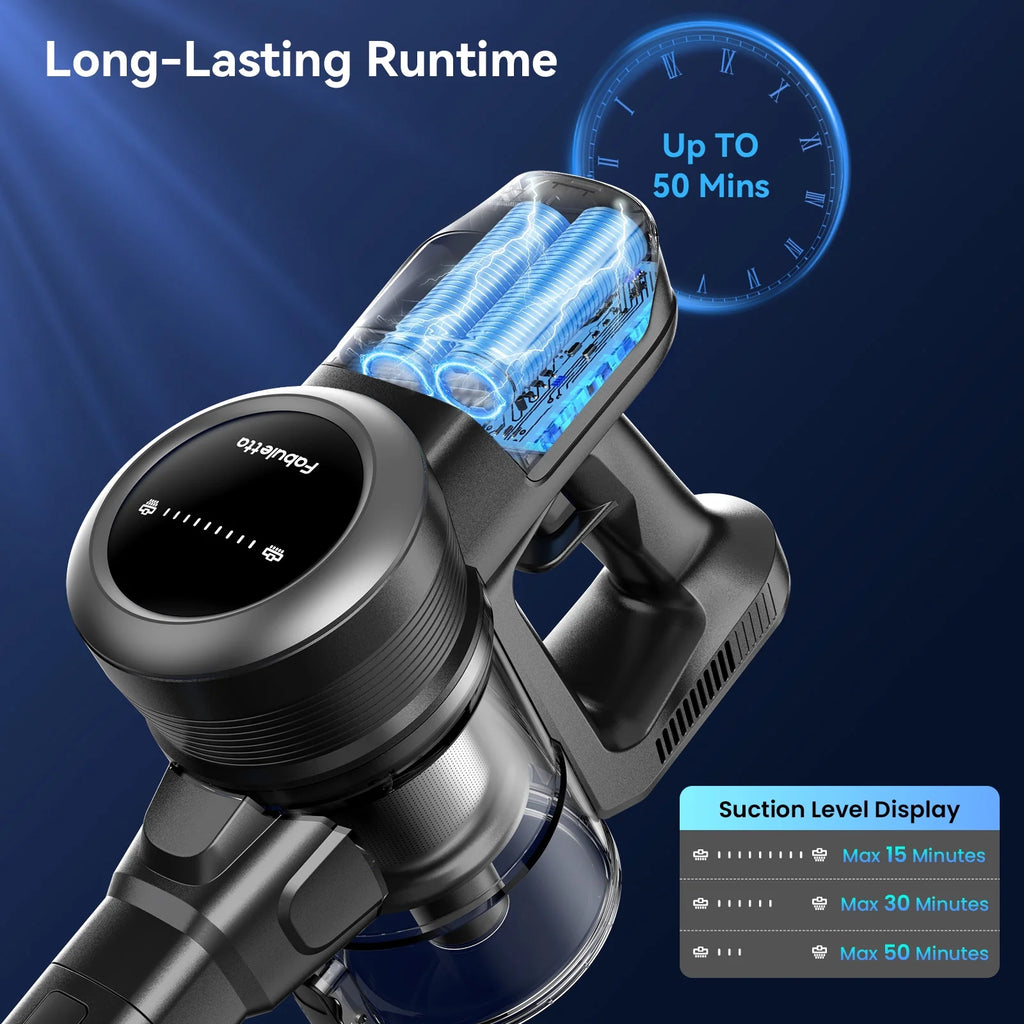 Lazyswan Cordless Vacuum Cleaner 35KPA Self-Standing Stick Vacuum 50min 400W Vac for Home Pet Hair Car Carpet Hardwood Floor, Black