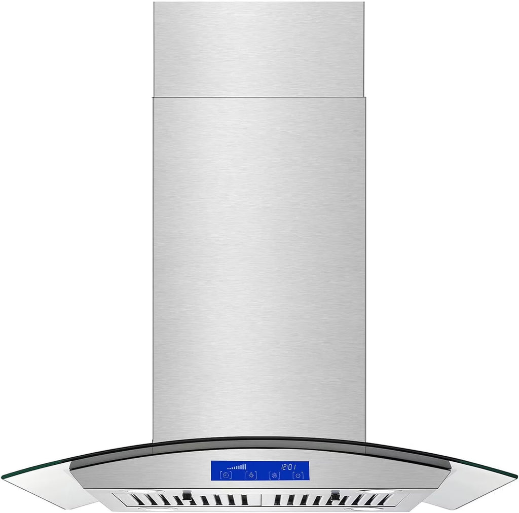 Island Range Hood 30 Inch 700 CFM Ceiling Mount Stainless Steel Kitchen Vent Hood Touch Screen Control Kitchen Exhaust Hood Ducted Ductless Convertible 3-speed Ventilation Fan