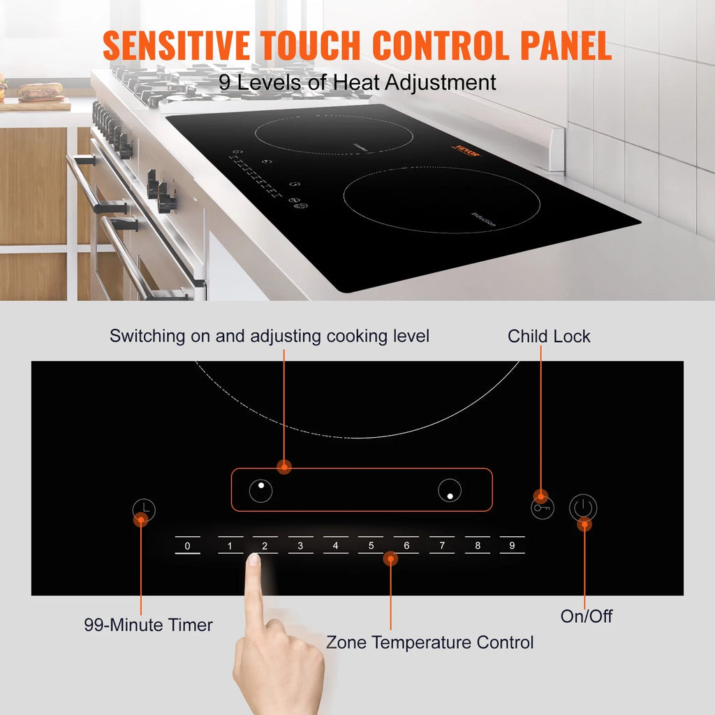 BENTISM 24 inch Electric Cooktop 2 Burners Ceramic Glass Stove Top Touch Control
