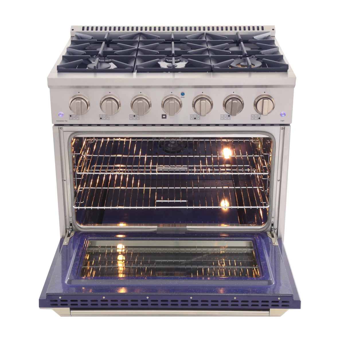 36 in. 5.2 cu. ft Dual Fuel Range for Natural Gas Sealed Burners in Blue.