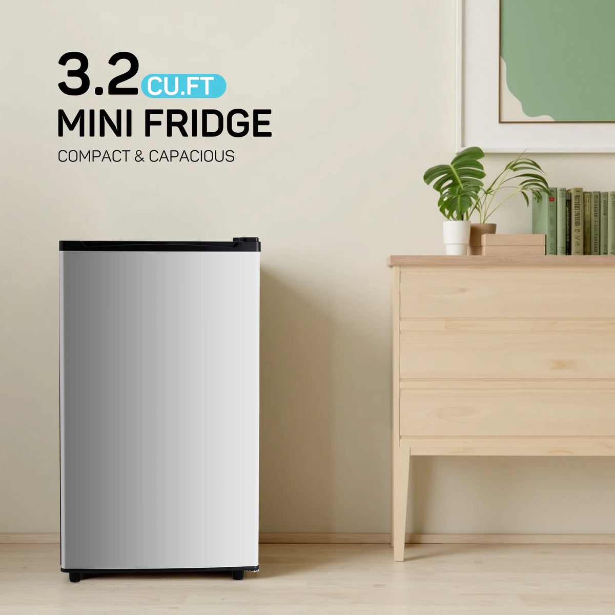 Upgraded Mini Fridge with Freezer, Compact Single Door, 3.2 Cu.Ft , Adjustable Thermostat, Low Noise, Perfect for Bedroom, Dorm, Office, 17.5" D x 17.7" W x 31.5" H, Black