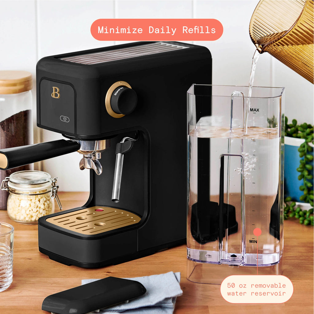 Beautiful Slim Espresso Machine with 20-Bar Pressure, Black Sesame by Drew Barrymore