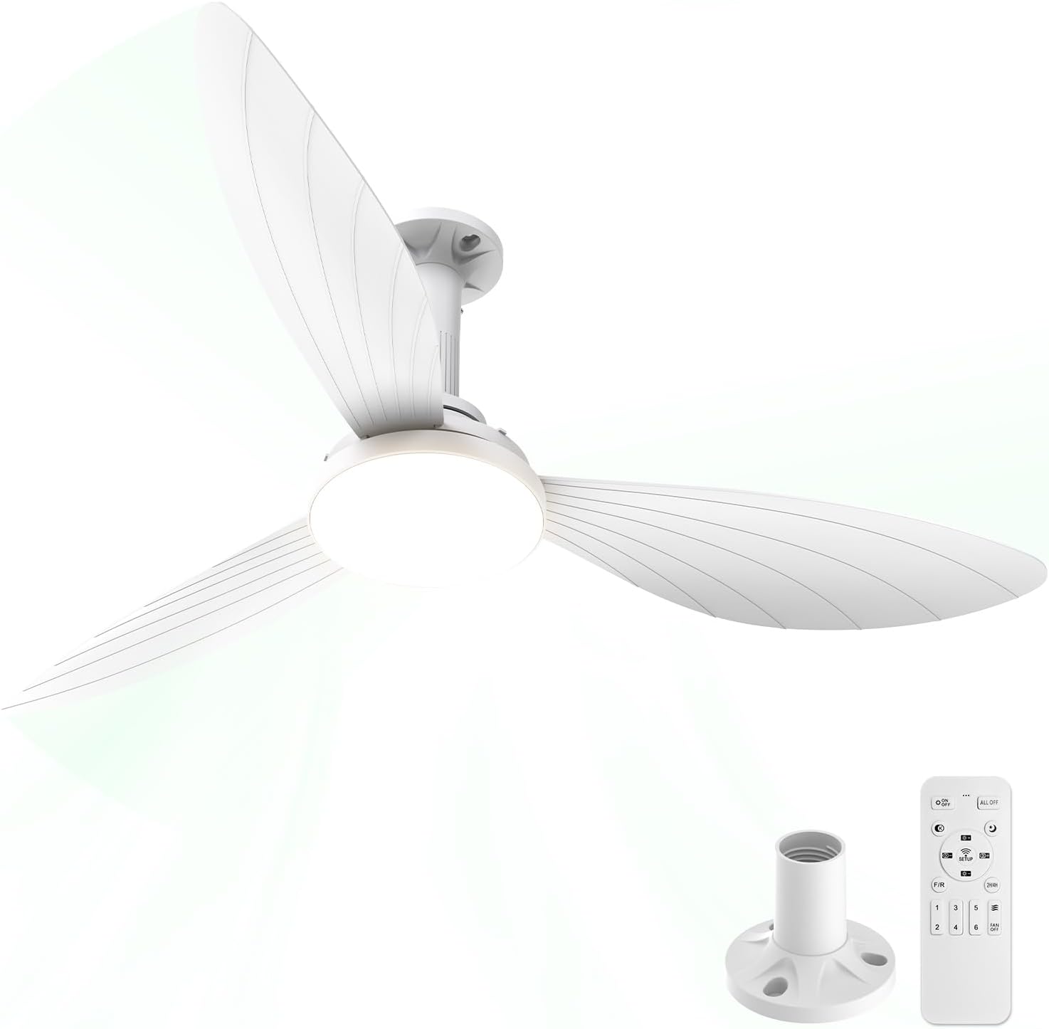 Hisummer 106 cm Ceiling Fan with Light, E27 Connection Only with Base Supplied, Quick Assembly Silent Reversible Ceiling Fan with Remote Control for Bedrooms, Living Rooms, Kitchens
