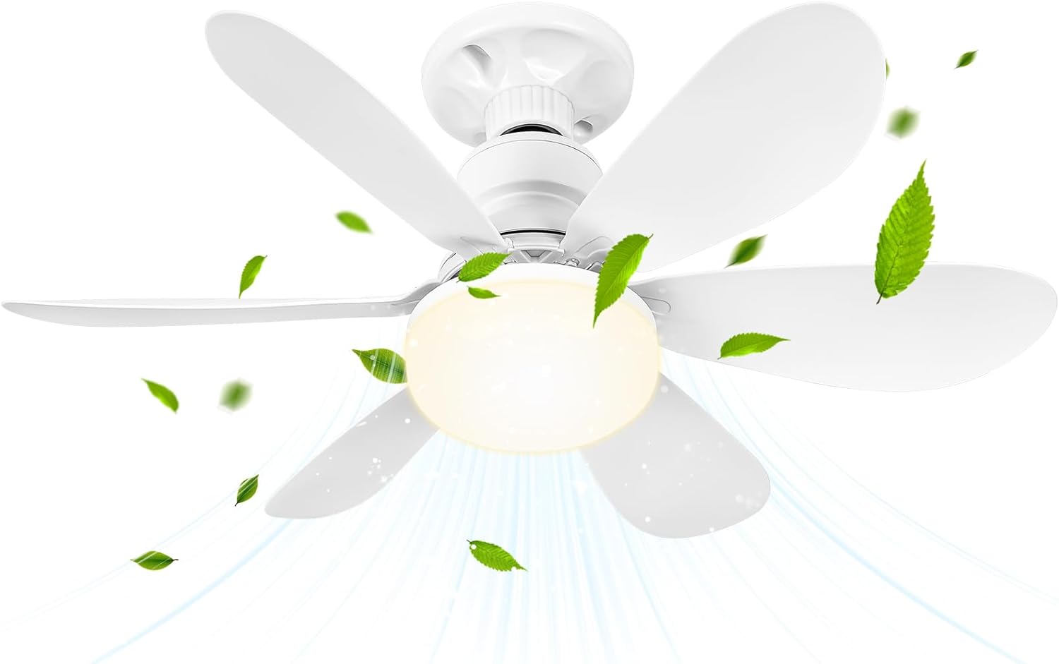BuzzoXerex Ceiling Fan with Light and Remote Control, 52CM 40W Small Dimmable LED Fan, 2000LM, 3 Colours 3000-6500K, 3 Speed, E27 Socket for Bedroom, Kitchen, Bathroom