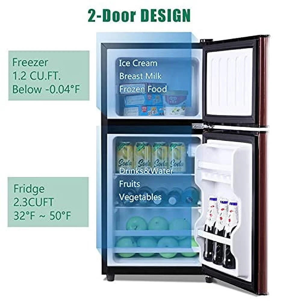 GGTB 3.0 Cu.ft Two Door Small Refrigerator with Freezer, Compact Retro Mini Refrigerator for Dorm, Office, Bar, RV, Bedroom, Red