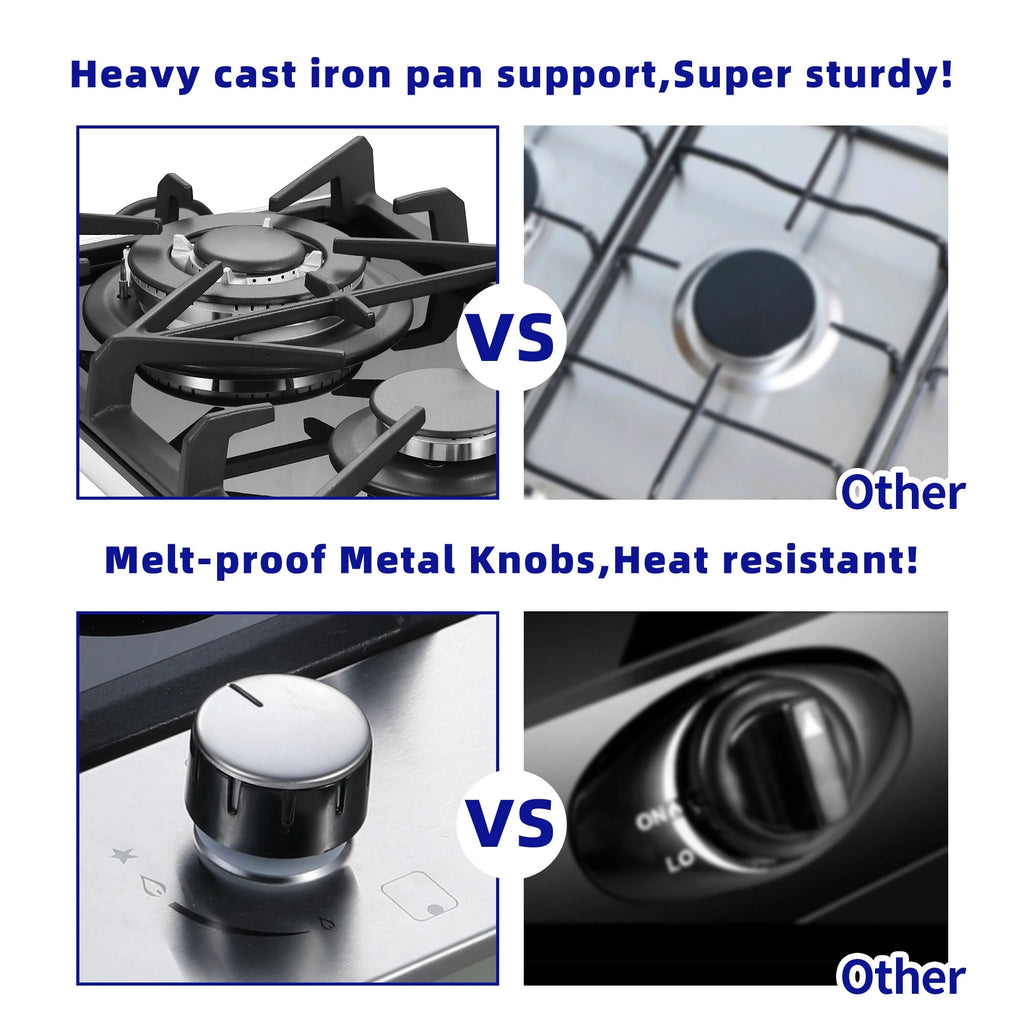 Eascookchef 2 Burners Gas Cooktop Electric Stove Oven 12 inch NG/LP Gas Stainless Flame-Out Proof