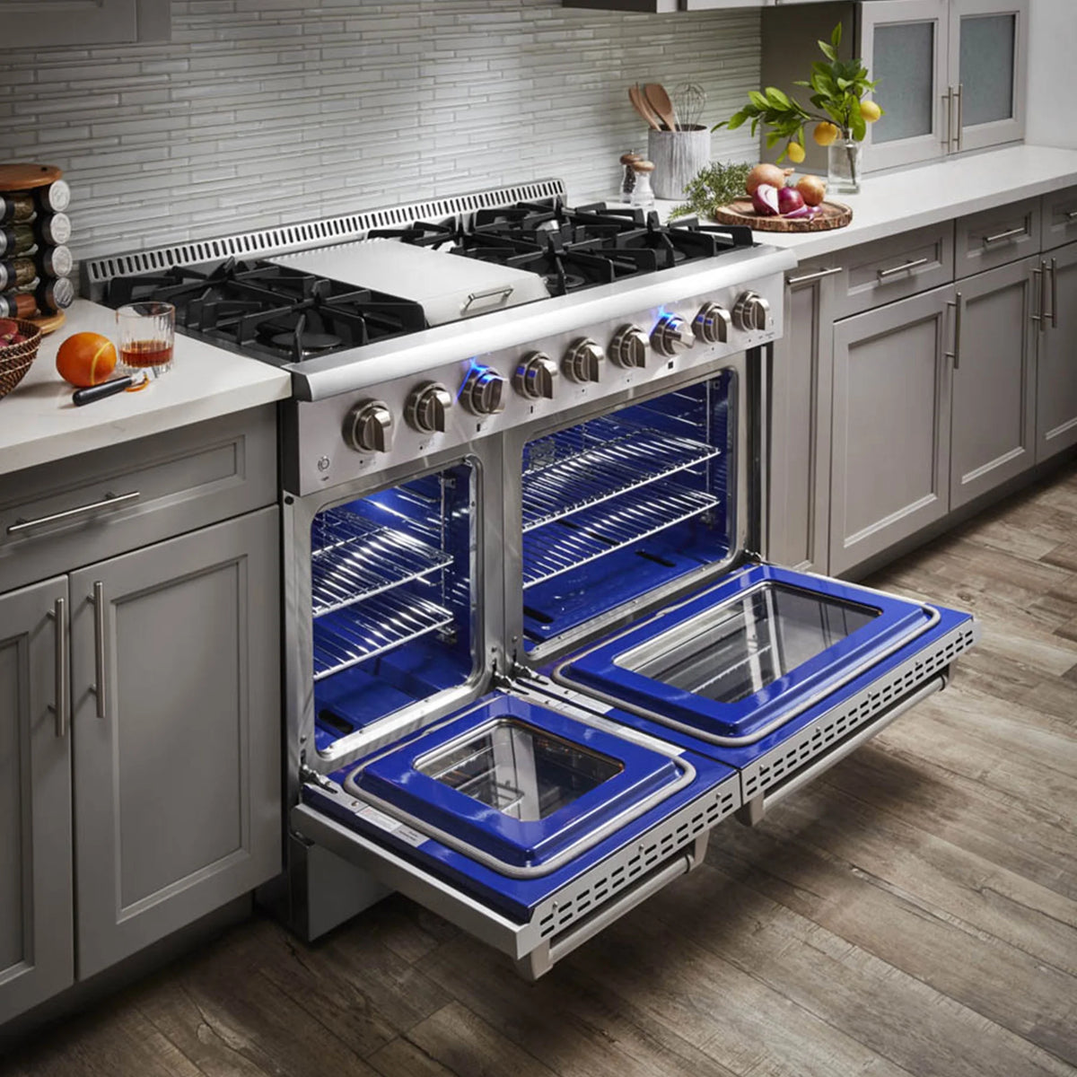 Thor Kitchen 48 Inch 6 Burner Gas Range Double Oven, Stainless Steel