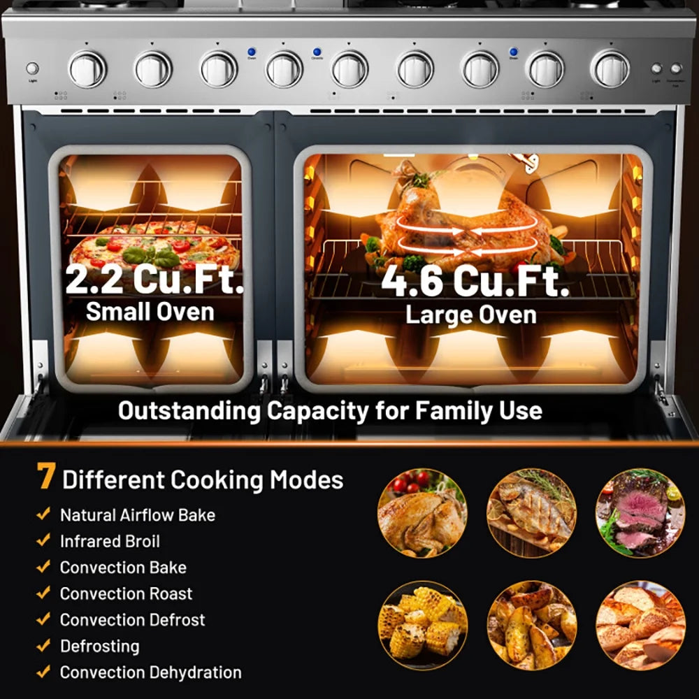 Spaco 48 Inches Freestanding Natural Gas Range with 7 Burners Cooktop, Gas Cooktop for Kitchen, Stainless Steel