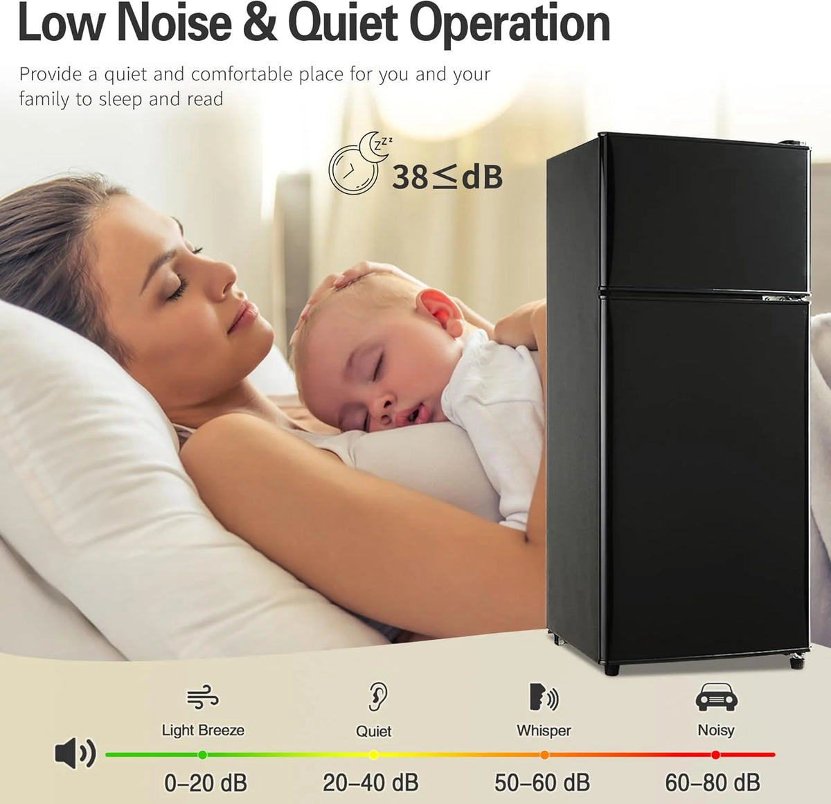 GGTB 3.5 Cu.Ft Fridge with Freezer, Double Door Refrigerator with 6 Level Thermostat, LED Light, Adjustable Glass Shelves for Bedroom, Office, Dorm, Apartment, Silver