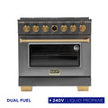36 in. 5.2 cu. ft. Dual Fuel Range for Propane Gas in Titanium Stainless.