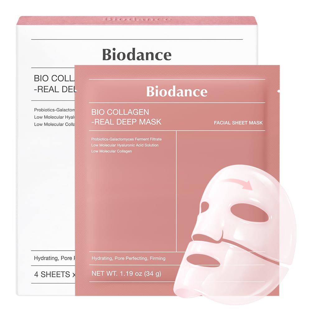 BIODANCE Bio-Collagen Real Deep, Masque Visage Hydrogel au Collagène, Masque de Nuit Hydratant, Soin des Pores et de l’Élasticité, K-Beauty Coréenne, 4 Masques