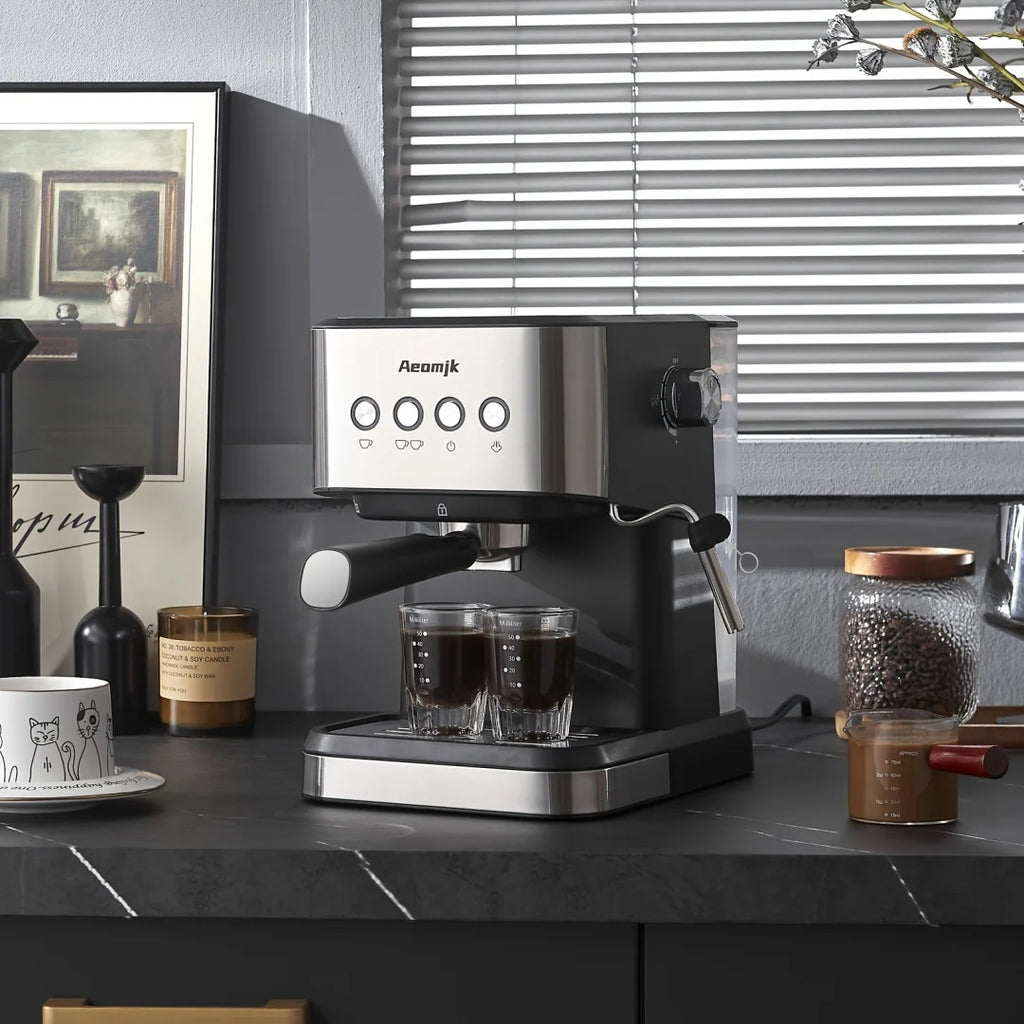 AEOMJK Semi-Automatic Espresso Machine,20 Bar Pressure,1.5L Removable Water Tank,Design for Cappuccino & Latte Making, Coffee Brewing