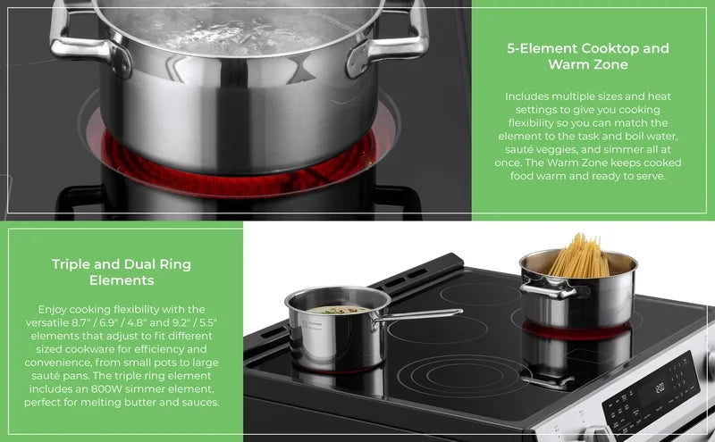Kenmore 5.6 Cu. Ft. Front-Control 5 Element Electric Range Stove 240 Volts with Dual Ring Elements, Steam Clean, Precision Set Controls