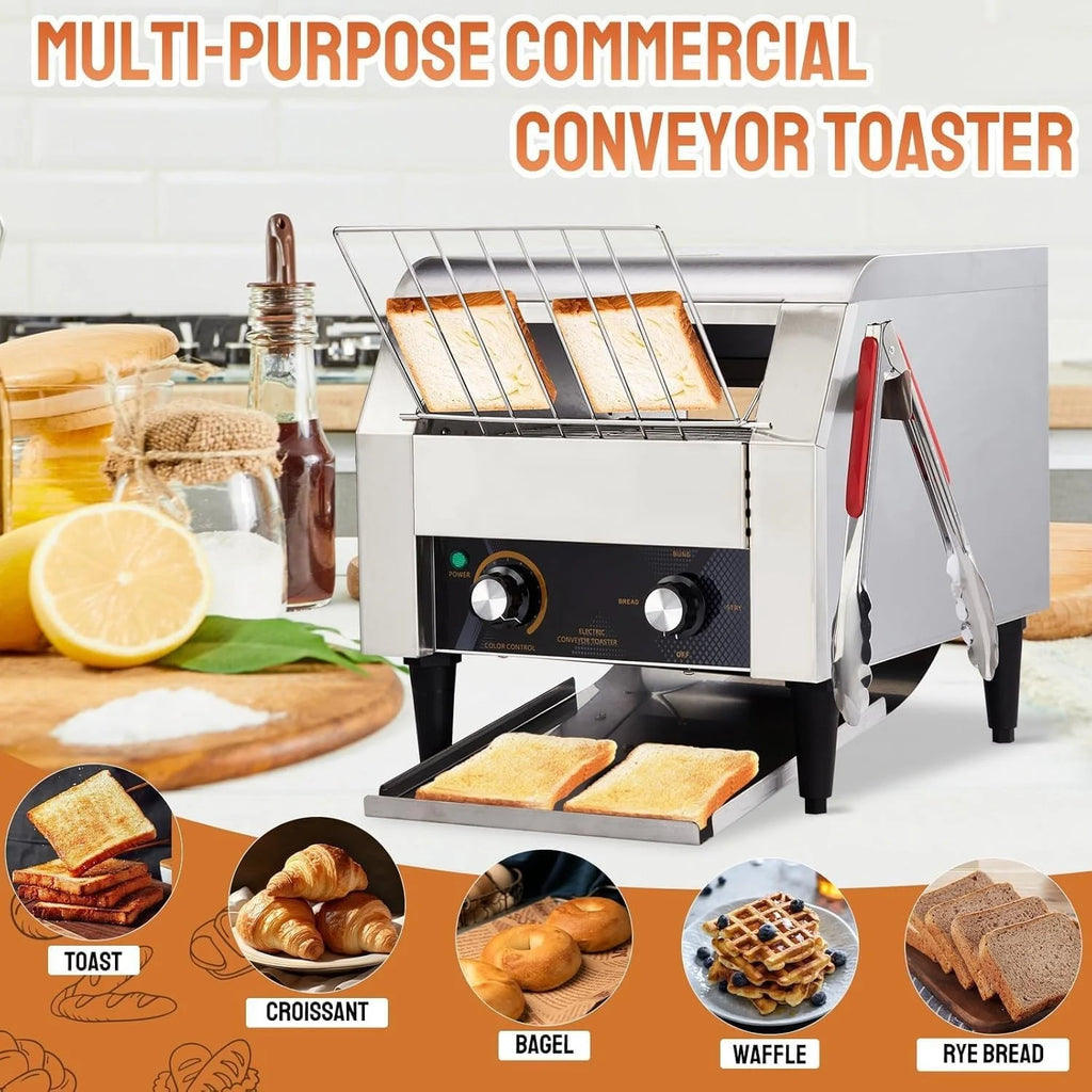 Ktaxon Commercial Conveyor Toaster, 150 Slices/Hour, 1300W, Front/Rear Outlet, Silver
