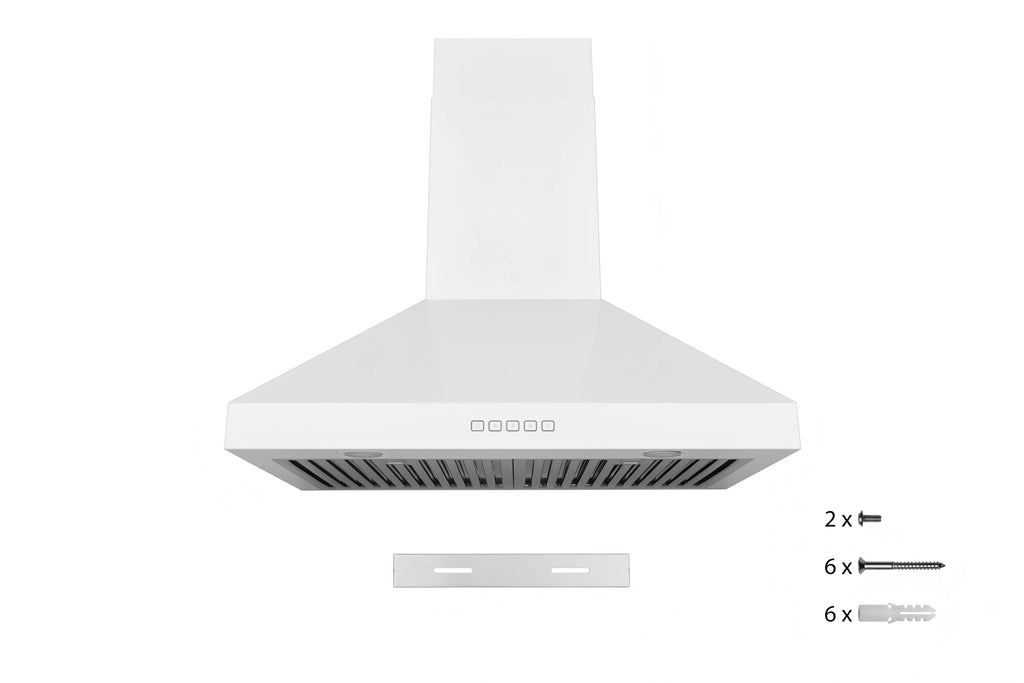 Hauslane WM-530  30-inch Wall Mount Range Hood, Matte White, Strong Suction, Stainless Steel Baffle Filters, LED Lamps