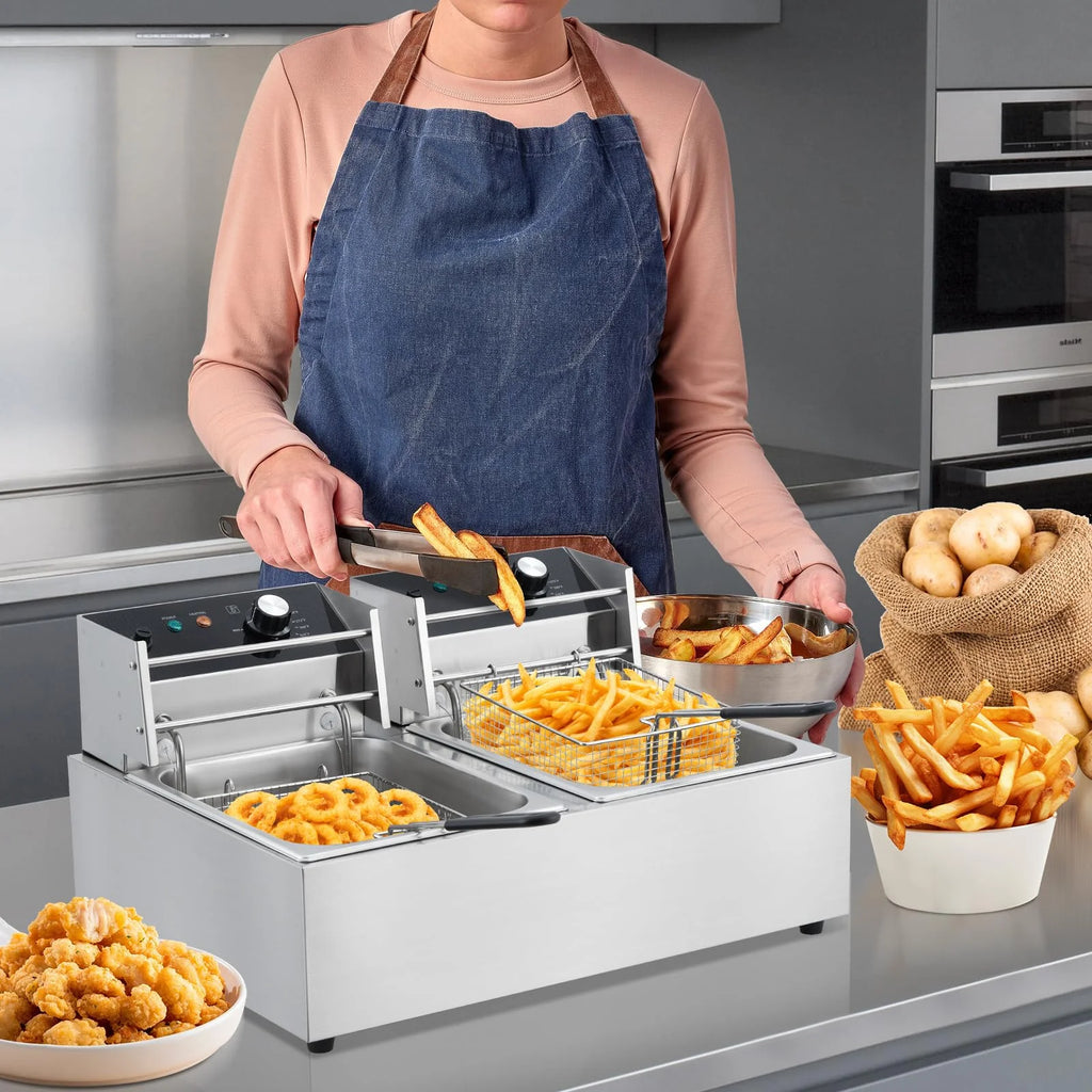 Electric Deep Fryer,Tank Stainless Steel Deep Fryer, Temperature Control, Countertop Fryer for Home Kitchen and Restaurant, 110V