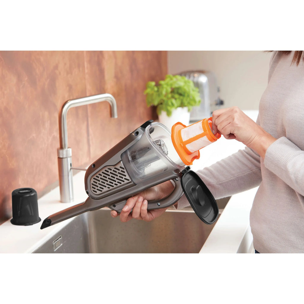 BLACK+DECKER 16V MAX dustbuster AdvancedClean+ Cordless Hand Vacuum, for Car & Home Use, with Long Crevice Tool and XL Dustbin, HHVK415B01, Grey
