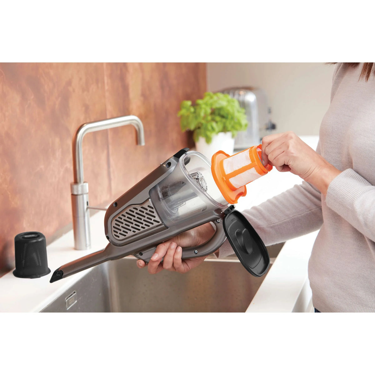 BLACK+DECKER 16V MAX dustbuster AdvancedClean+ Cordless Hand Vacuum, for Car & Home Use, with Long Crevice Tool and XL Dustbin, HHVK415B01, Grey
