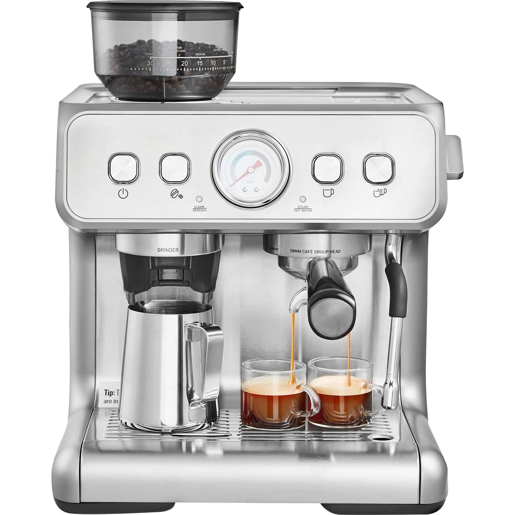 KFFKFF Semi-Automatic Espresso Maker with Grinder, 15 Bar, Includes Milk Frother Steam Wand, Detachable Water Tank & Pressure Gauge, for Cappuccino, Latte, Machiato, with PID Temperature Control